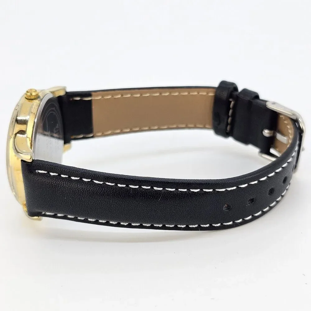 Timex‎ Men's Watch 35MM Gold Dial New Black White Leather Bands New Battery